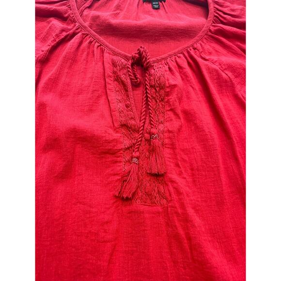 Lane Bryant Top Womens 22/24 red long sleeve‎ lace drawstring closure V-Neck - Picture 3 of 5